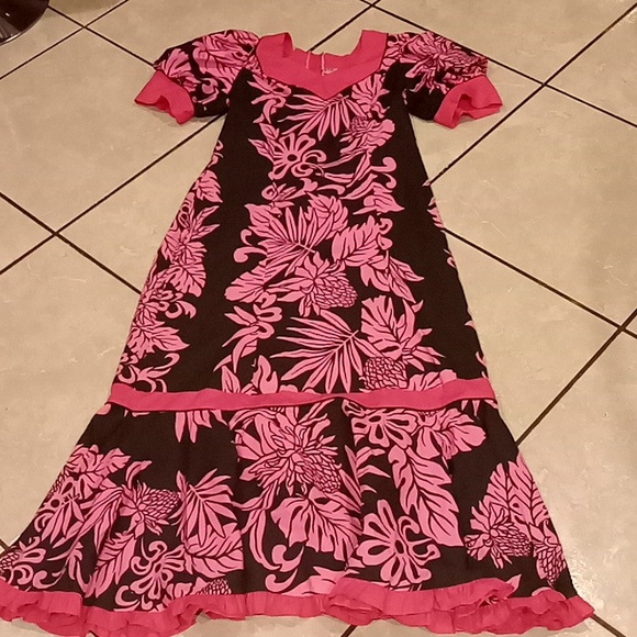 Vintage Dresses & Skirts - T & L MuuMuu Factory Dress 80s Hawaiian Maxi Dress Size 11/12